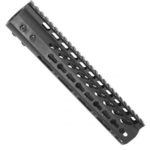 10" Ultralight weight Slim Keymod Free float handguard rail The 10 inch ultralight slim keymod hand guard is made with High Grade Aluminum. The 10" rail slides over the barrel nut and is secured with 6 screws screws. The keymod 10 inch rail assembly is made to fit up tight against the upper receiver allowing for a continuous top rail. The keymod rail is heavy duty as well as light . The handguard and barrel nut are made in america. T6 Aluminum Ultra Lightweight KeyMod System Rail System Slides Over Barrel Nut , And Is Locked Up Against Receiver With 6 Screws 10" Length
