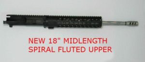 18" Upper 1x8 Wylde S.S Spiral Fluted Midlength 12 inch Keymod Rail No BCG or Charging Handle