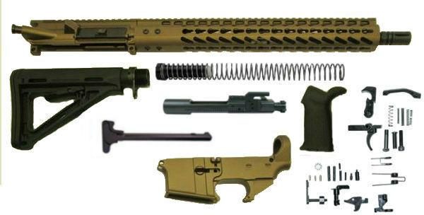 burnt bronze 16" Ar15 Rifle Kit with 15" Slim Keymod with Lower