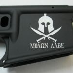 80% lower with laser engraved molon aabe spartan helmet