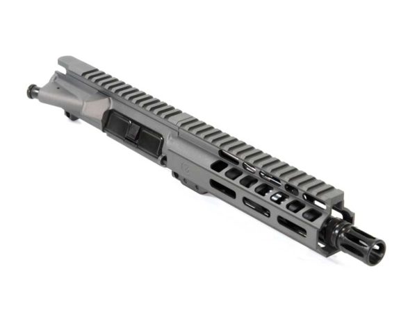 Ghost Firearms Elite 7.5″ 5.56 NATO Pistol Upper in Tungsten Grey *Does not include Charging Handle or Bolt Carrier Group The Ghost Firearms Elite 7.5″ 5.56 NATO Pistol Upper with 7″ Ghost Rail in Tungsten Grey Cerakote Finish is an AR-15 Pistol Upper.  It features a 7.5″ Barrel with a 1:7″ twist and an A2 Birdcage Flash Hider to finish it off.  The 7″ free floating M-LOK Ghost Rail is matching Tungsten Grey Cerakote and engraved with the Ghost ‘G’.  Also, the Ghost MIL-SPEC 7075-T6 Aluminum Upper Receiver is Tungsten Grey Cerakote Finish. Ghost Firearms Elite 7.5″ 5.56 NATO Pistol Upper Features: 5.56 NATO Chamber (Fires both .223 and 5.56 ammunition) 7.5″ 4150 M4 Barrel Black Nitride Finish 1 in 7″ twist 1/2″ x 28 thread Pistol-Length gas system Ghost Firearms 7″ Free Floating M-LOK Handguard Ghost Firearms 7075-T6 Aluminum MIL-SPEC Upper Receiver Tungsten Grey Cerakote Finish