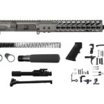ar-15 pistol kit in tungsten grey with bolt carrier, lower parts kit, and pistol buffer assembly